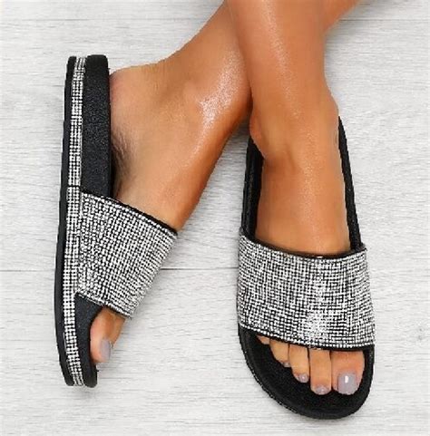 New Womens Ladies Flip Flop Slip On Slippers Sandals Fur Fluffy Sliders Shoes Sz Ebay