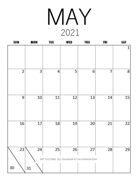 Free Printable May 2021 Calendar 12 Awesome Designs