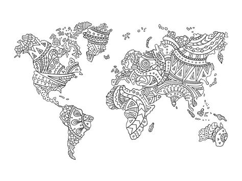 Art World Map Zentangle Style In 2023 Travel Art Print Drawings Art