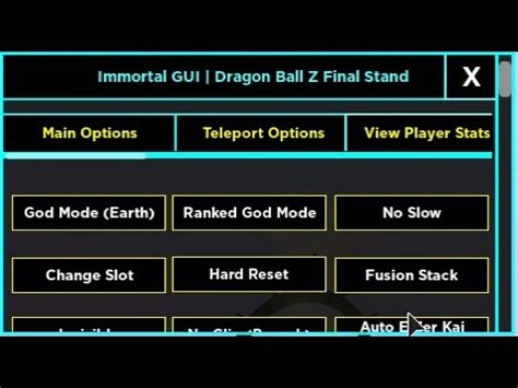 At gg scripts, we pride ourselves on offering reliable and functional game scripts. Dragon Ball Z Final Stand Immortal GUI NEW OP SCRIPT ...