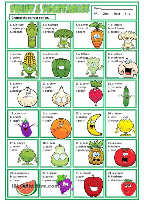 Esl Fruits And Vegetables Worksheets
