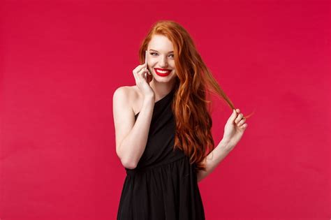 Premium Photo Portrait Of Coquettish Flirty Feminine Redhead Woman In