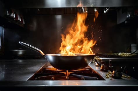 Premium Ai Image Frying Pan Fire Smoke Dinner Generate Ai