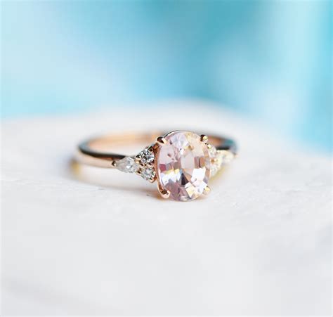 Peach Sapphire Engagement Ring Light Peach Champagne Sapphire Oval Diamond Ring K Rose Gold