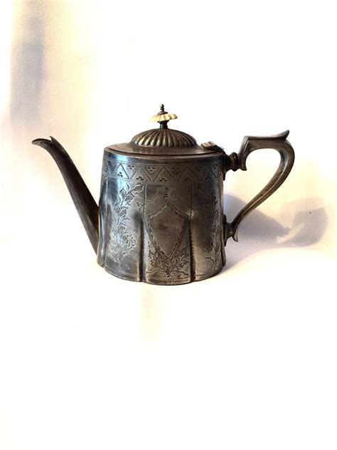 Antique Teapot Very Old Pewter Victorian Teapot Vintage Silver Etsy