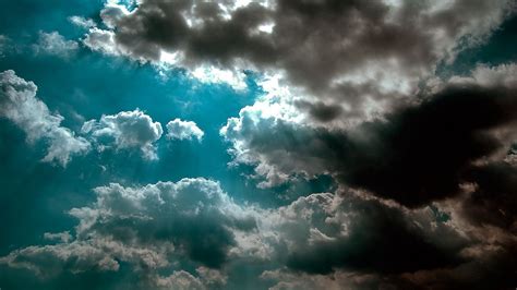 Download Wallpaper 2048x1152 Sky Clouds Shadow Azure Light Beams