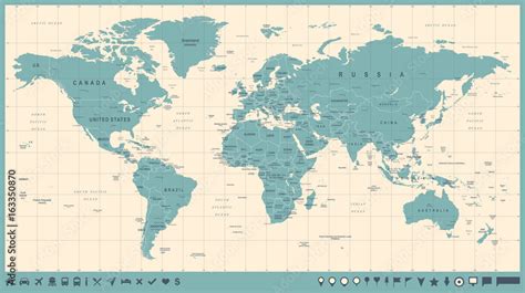 World Map Vector Vintage Detailed Illustration Of Worldmap Stock