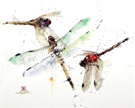 Dragonflies Abstract Watercolor Dragonfly Print By Dean Etsy