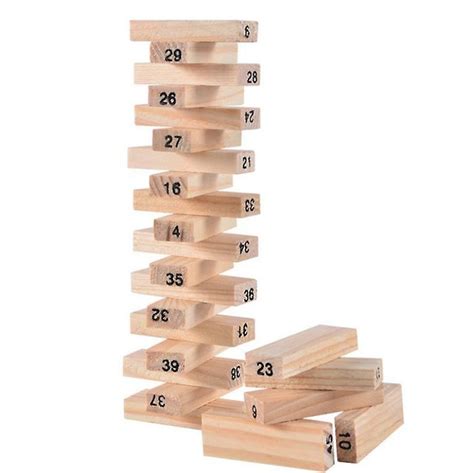 Timber Tower Wood Block Stacking Game Number Match Playset 48 Pieces