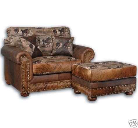 Brown leather chair with ottoman. Laramie Leather Hair-on-Hide Cowhide Oversized Chair ...