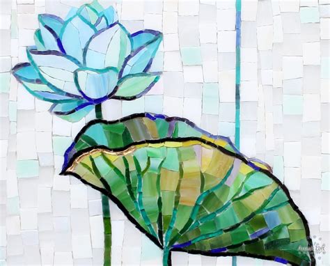 Blue Lotus Flower Stained Glass Mosaic Wall Art Nature Etsy