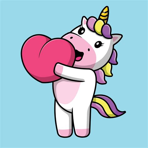 Cute Unicorn Holding Heart Love Cartoon Vector Icon Illustration
