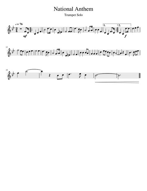 National Anthem Trumpet Solo Sheet Music For Trumpet In B Flat Solo