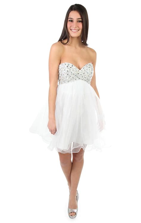 Deb Shops Strapless Short Party Prom Dress With Chunky Stone Bodice