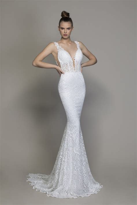 All Over Lace V Neck Sequin Applique Fit And Flare Wedding Dress