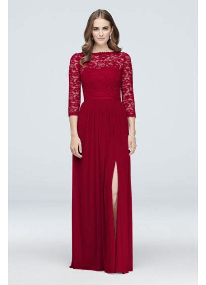 @davidsbridal #davidsbridal #dbprom shop our feed: Illusion Lace and Mesh 3/4-Sleeve Bridesmaid Dress | David ...