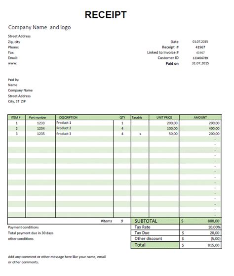 Excel Template Free Receipt Template For Microsoft Excel By Excelmadeeasy