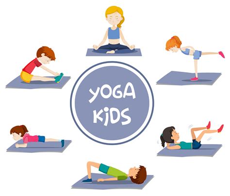 Kids Yoga Poses Vector Illustration Child Doing Exercises Posture For