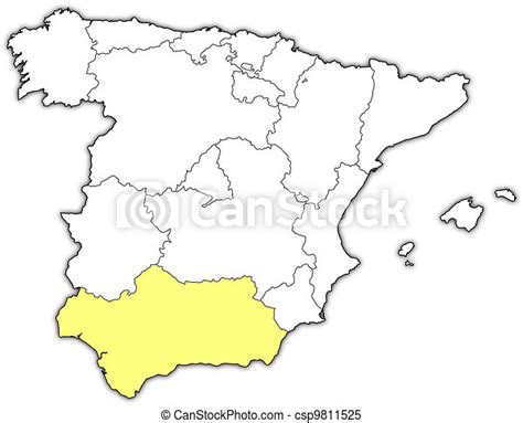 Mapa De España Yalusia Resaltada El Mapa Político De España Con Las