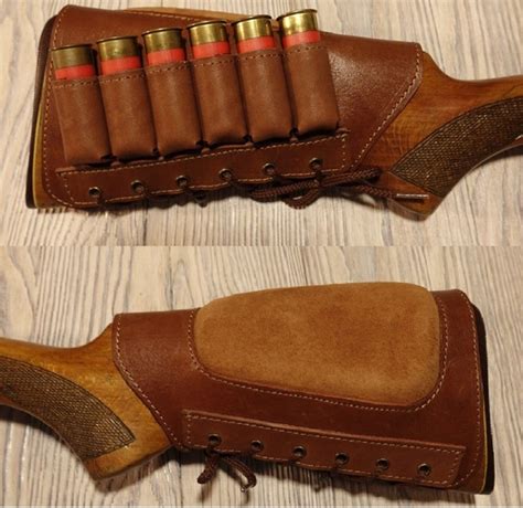 Real Leather Shotgun Shell Cartridge Buttstock Holder Holds 6 Shells