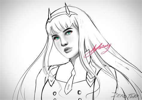 Zero Two Drawing Outline