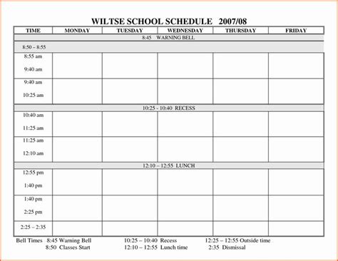 A School Schedule With The Time And Date For Students To Go On Their