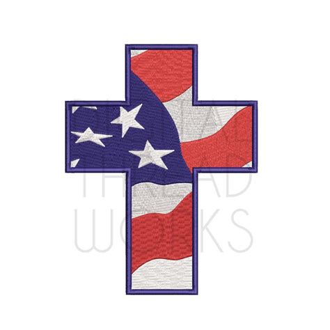 American Flag Cross Machine Embroidery Design Instant Download Etsy