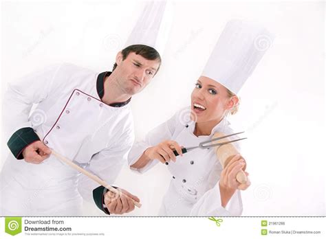 Two Happy Chefs Stock Photo Image Of Cooks Colleagues 21961286