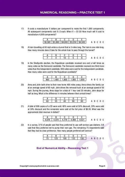 Psychometric Success Numerical Ability Reasoning Practice Test 1