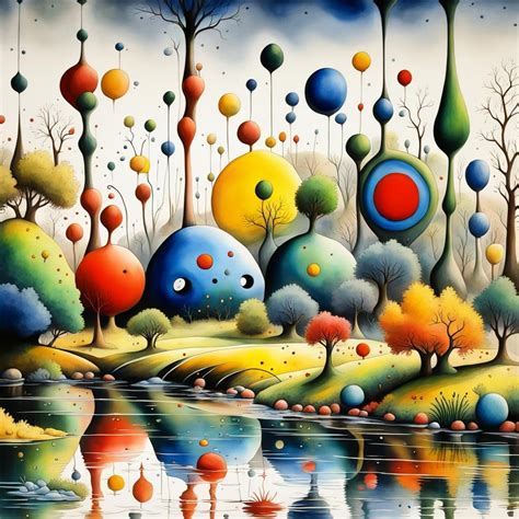 Joan Miro Mixpunk Style Wet On Wet Watercolor Magical River