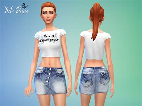Rugged Denim Skirt And White Crop Top By Ms Blue At The Sims Resource