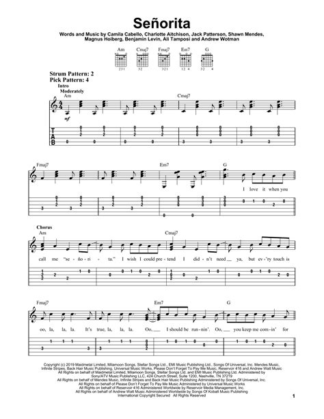 Señorita Easy Guitar Tab Print Sheet Music Now