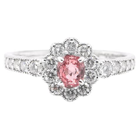 Art Deco Style 117 Carat Padparadscha Sapphire And Diamond Ring Set In