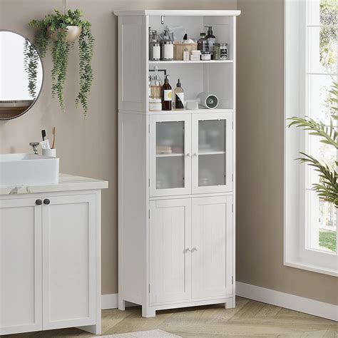 Tiptiper Tall Bathroom Storage Cabinet Large Floor Cabinet With Open