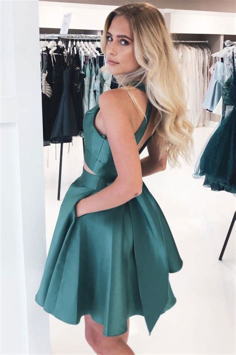 Simple Green Satin Short Prom Dress Green Homecoming Dress Dresstby