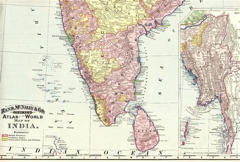 1894 Antique India Map Original Poster Print Size Vintage Map Of India