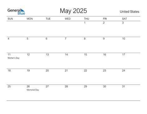 May 2025 Calendar With United States Holidays
