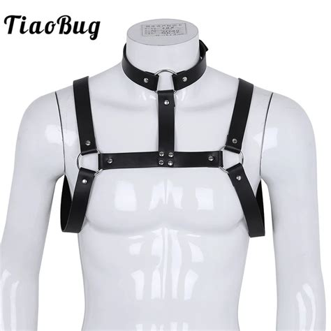tiaobug mens faux leather halter punk body chest harness rave bondage belt sexy male bdsm