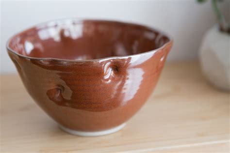 Minimalist Vintage Rust Glazed Ceramic Bowl Signed At Bottom Brown