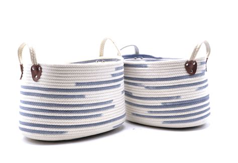Handcrafted 4 Home Modern Woven Cotton Rope Baskets Set Of 2