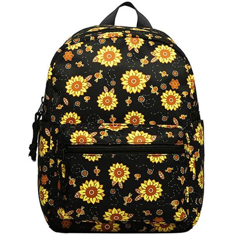 Water Resistant Black Sunflowers Mini Backpack