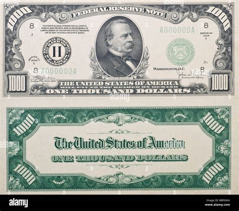 Both Sides Of A Real Antique Thousand Dollar Bill From 1934 No Longer