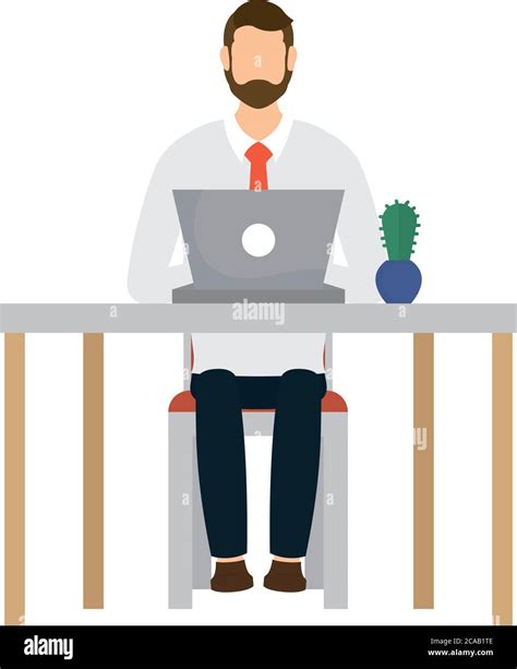 Elegant Businessman Working In Laptop In Workplace Scene Vector