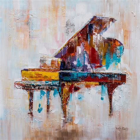 Colorful Grand Piano Hand Painted Canvas Art 40x40 Contemporary
