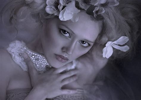 Nymph Model Violetta Girl Hand Flower Face White Pink
