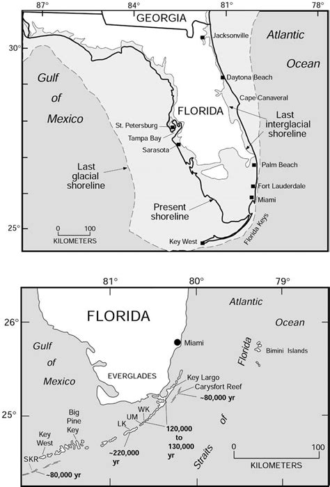 Upper Map Of The State Of Florida Showing The Modern Last Glacial