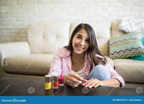 Young Woman Painting Her Nails Stock Image Image Of Living Female