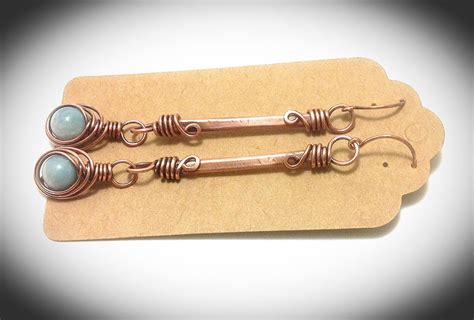 Wirewrapped Jewelry Hanging Earrings Copper Wire Stick Etsy