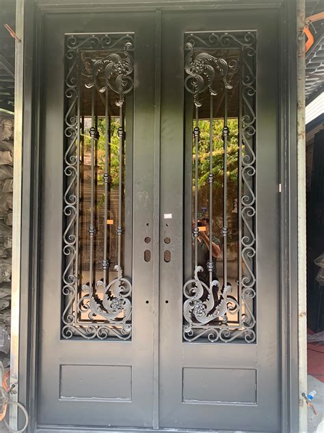 Pintu Besi Tempa Ganda Disesuaikan Pintu Masuk Ganda Pintu Utama Pintu