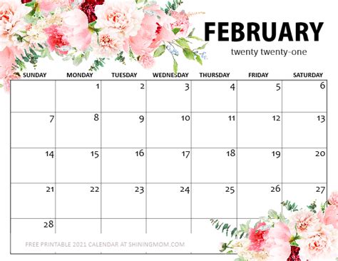 Free Printable February 2021 Calendar 12 Awesome Designs Laptrinhx